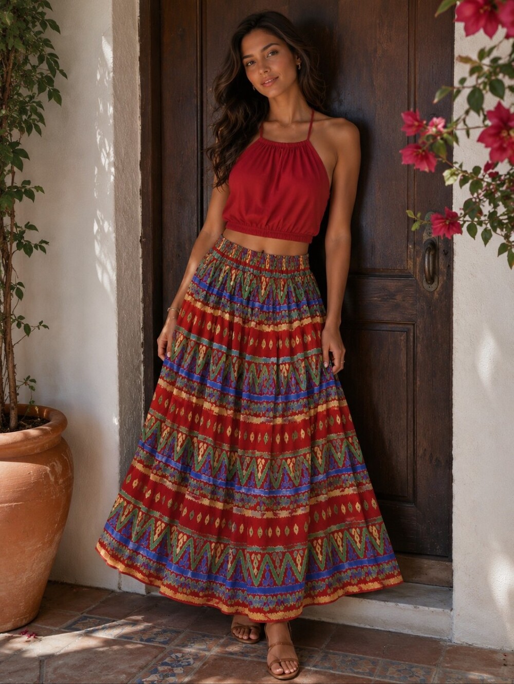 Colorful  Smithsonian Floor Length Cotton Skirt Fits M or L Like New